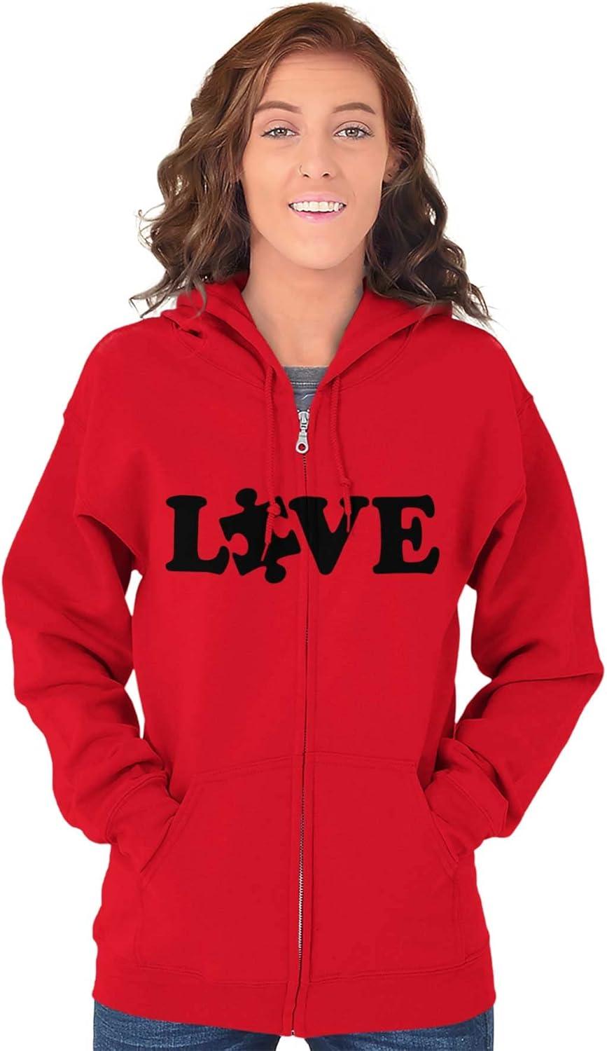 imageBrisco Brands Love Autism Awareness Puzzle Piece Zip Up Hoodie Mens WomensRed