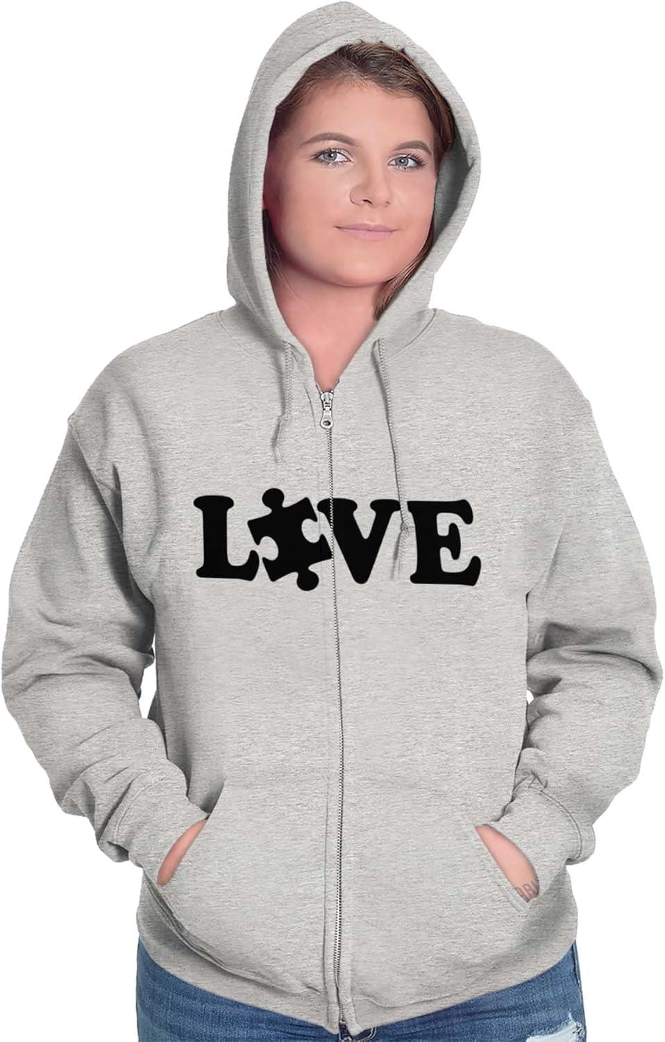 imageBrisco Brands Love Autism Awareness Puzzle Piece Zip Up Hoodie Mens WomensSport Grey