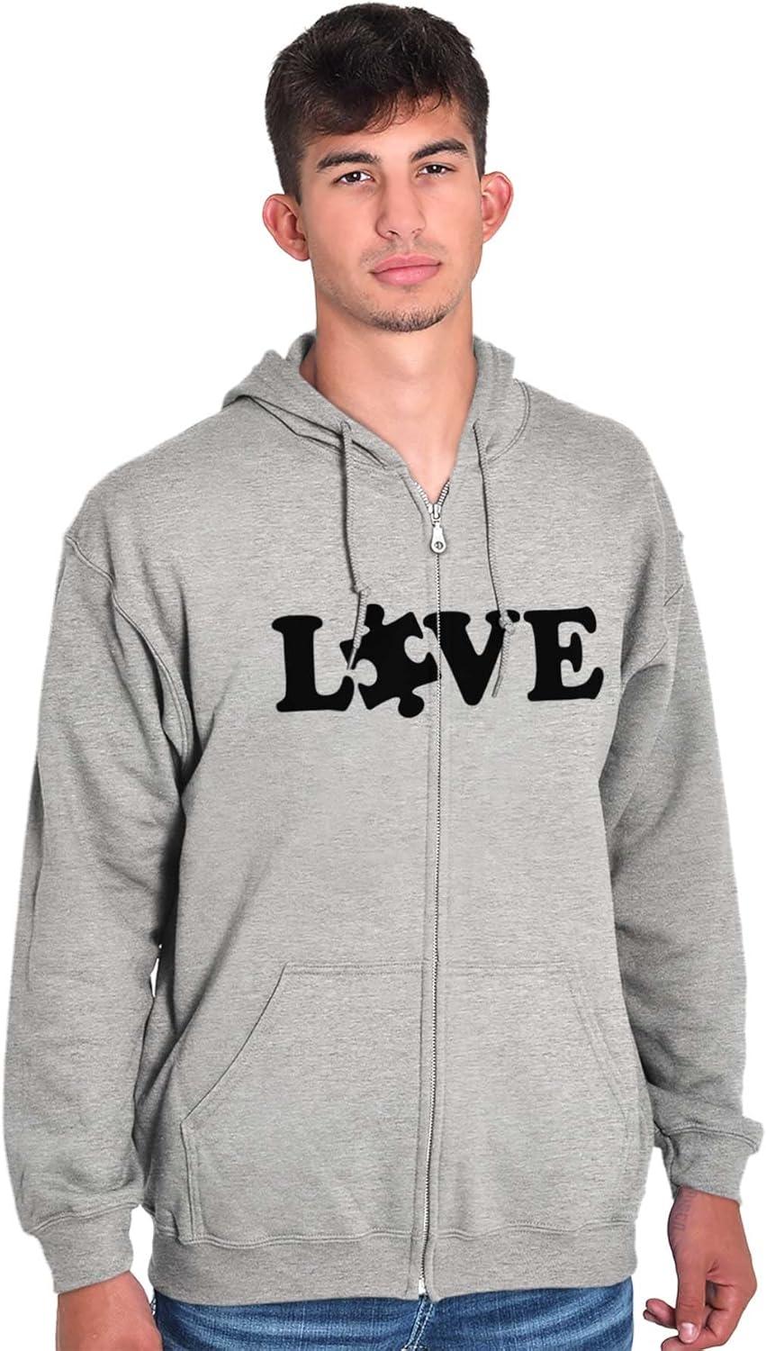 imageBrisco Brands Love Autism Awareness Puzzle Piece Zip Up Hoodie Mens WomensSport Grey