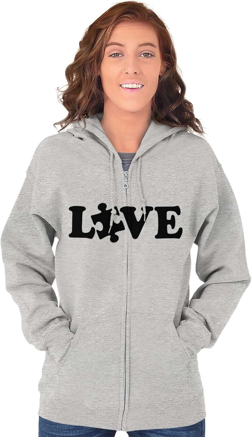 imageBrisco Brands Love Autism Awareness Puzzle Piece Zip Up Hoodie Mens WomensSport Grey