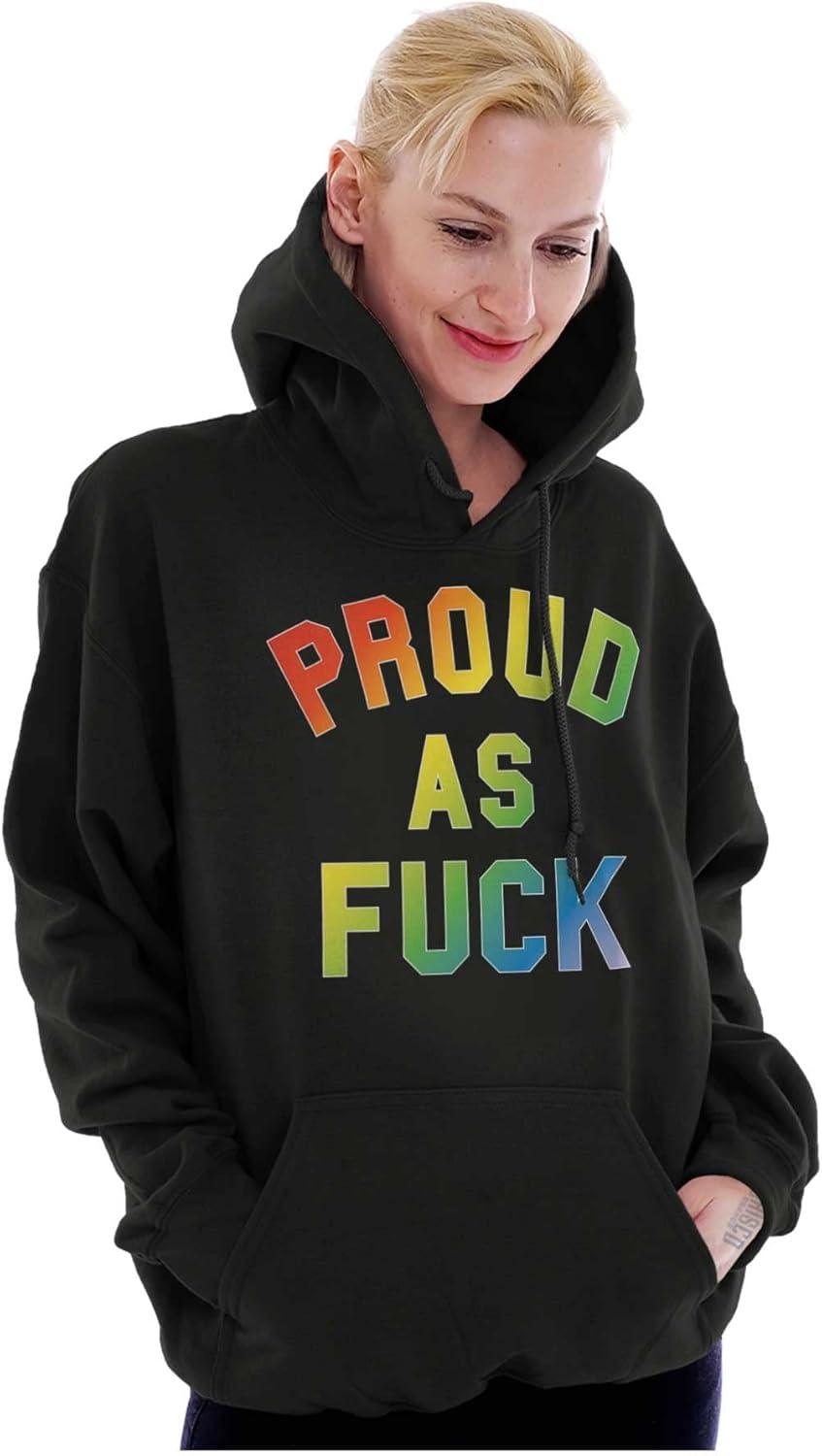 imageBrisco Brands Proud AF Rainbow LGBTQ Queer Pride Hoodie Sweatshirt Women MenBlack