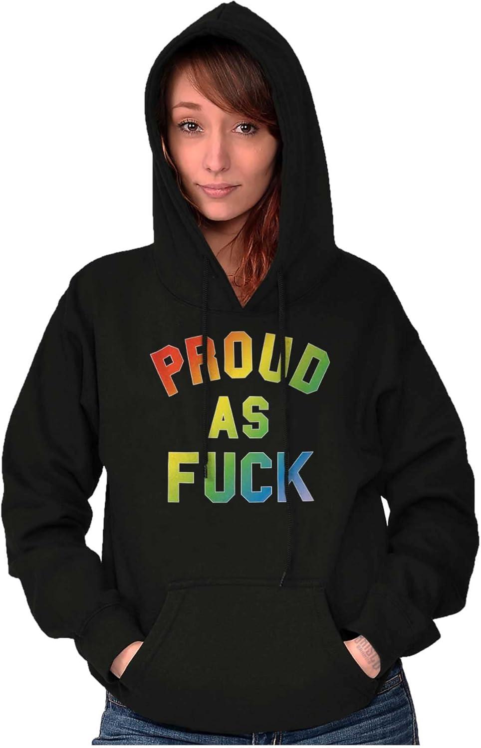 imageBrisco Brands Proud AF Rainbow LGBTQ Queer Pride Hoodie Sweatshirt Women MenBlack