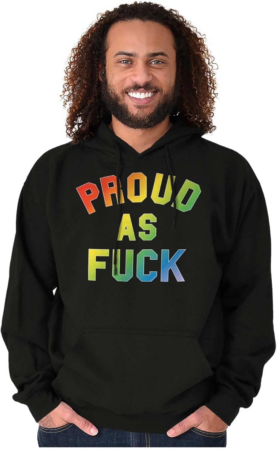 imageBrisco Brands Proud AF Rainbow LGBTQ Queer Pride Hoodie Sweatshirt Women MenBlack