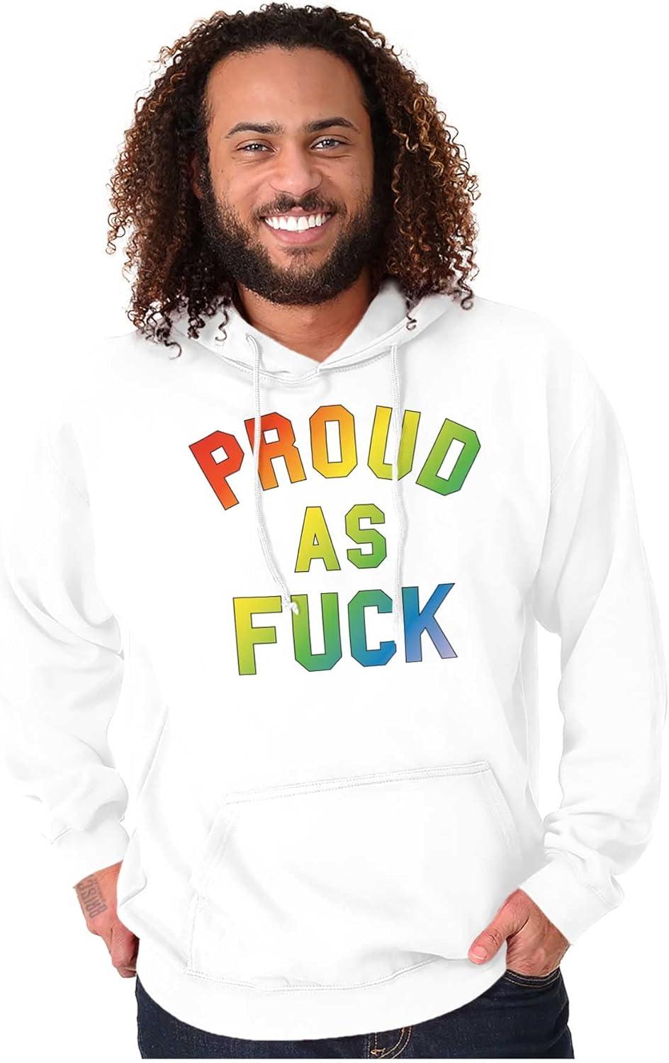 imageBrisco Brands Proud AF Rainbow LGBTQ Queer Pride Hoodie Sweatshirt Women MenWhite
