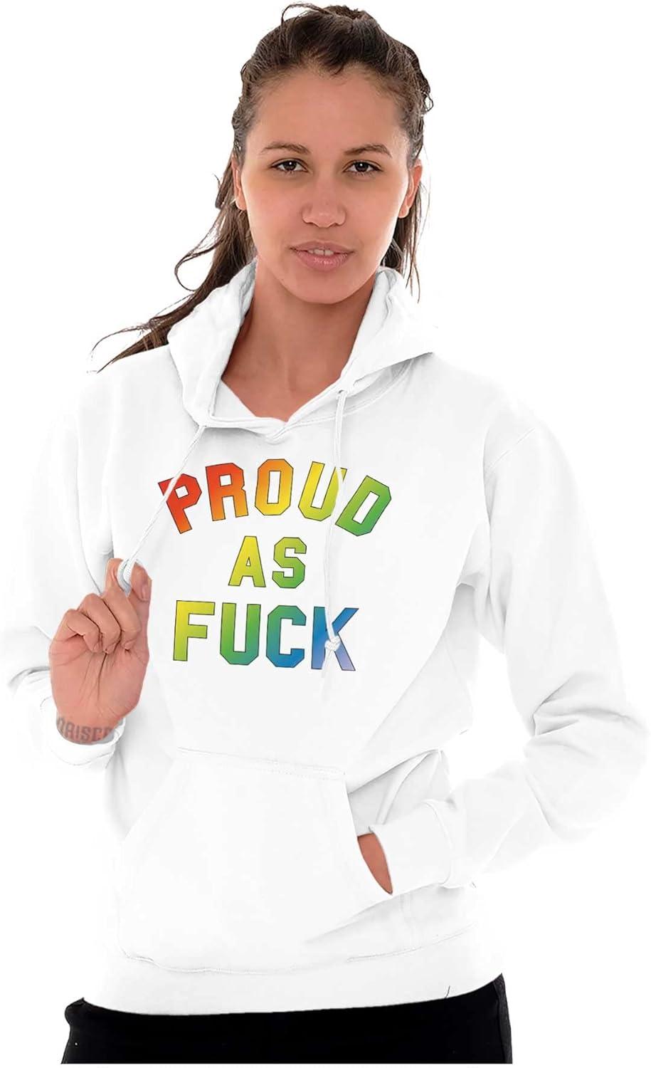 imageBrisco Brands Proud AF Rainbow LGBTQ Queer Pride Hoodie Sweatshirt Women MenWhite