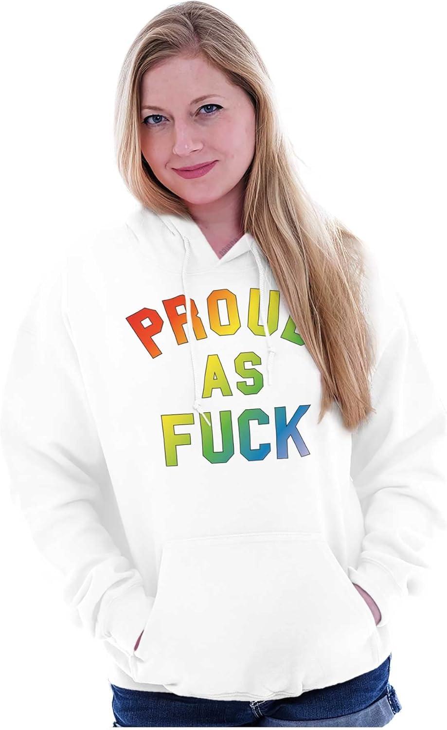 imageBrisco Brands Proud AF Rainbow LGBTQ Queer Pride Hoodie Sweatshirt Women MenWhite
