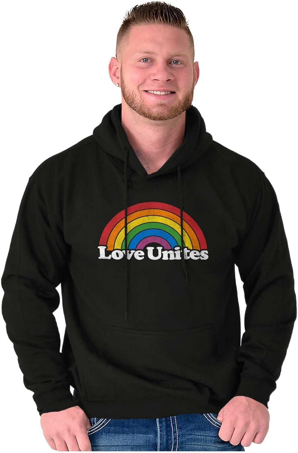 imageBrisco Brands Vintage Love Unites Pride Rainbow Hoodie Sweatshirt Women MenBlack