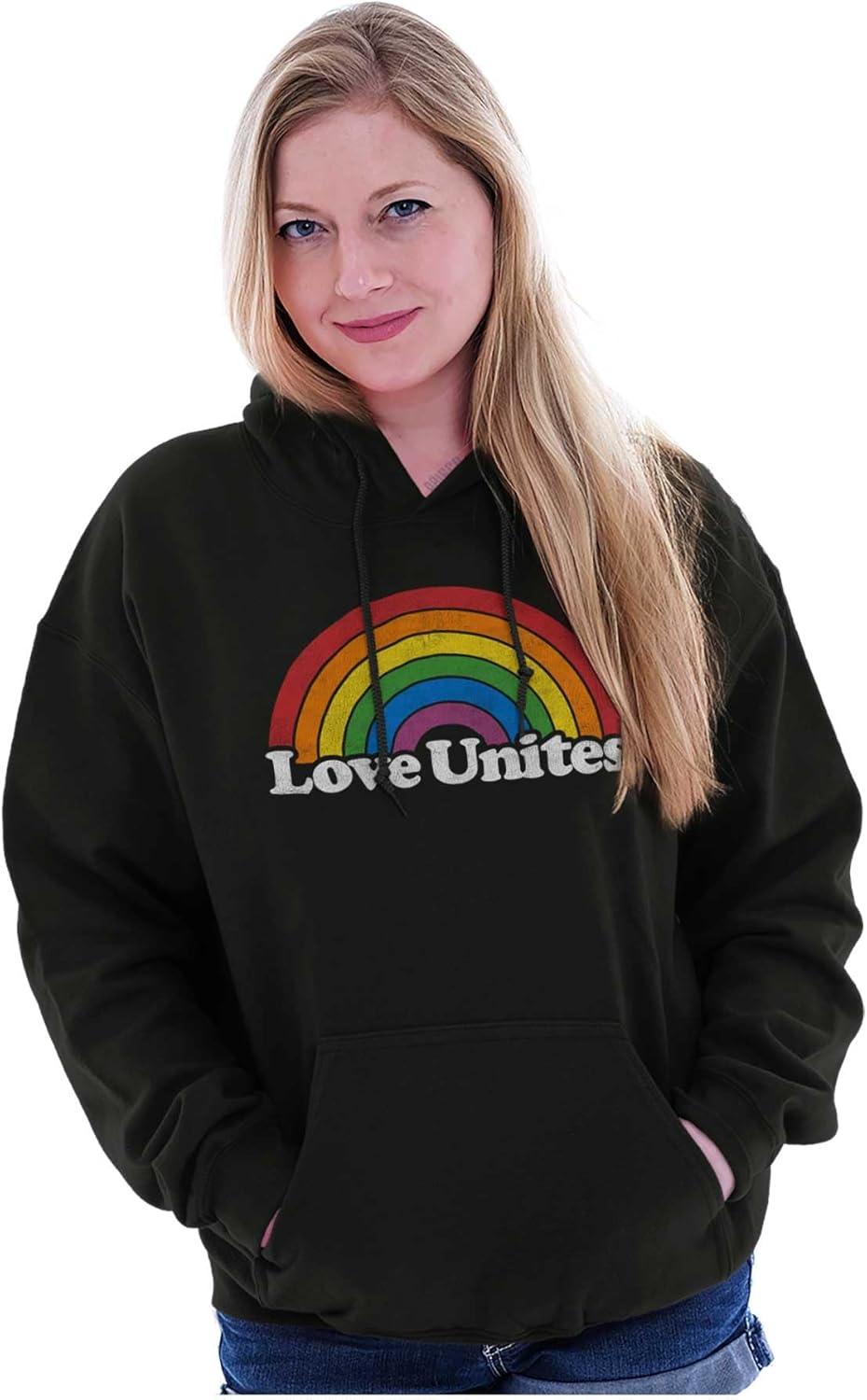imageBrisco Brands Vintage Love Unites Pride Rainbow Hoodie Sweatshirt Women MenBlack