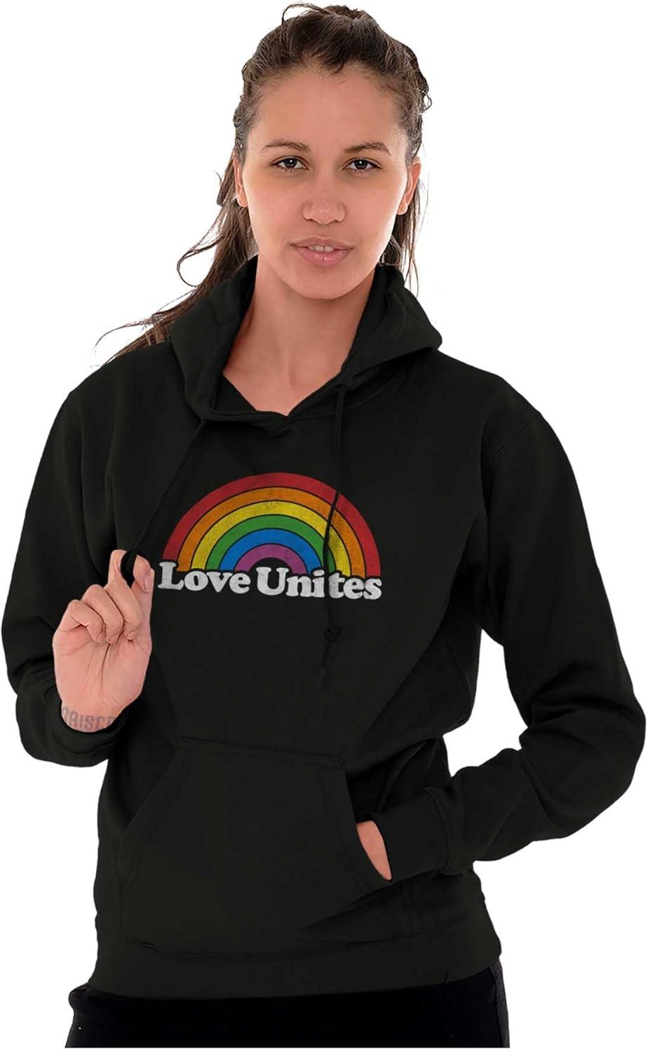 imageBrisco Brands Vintage Love Unites Pride Rainbow Hoodie Sweatshirt Women MenBlack