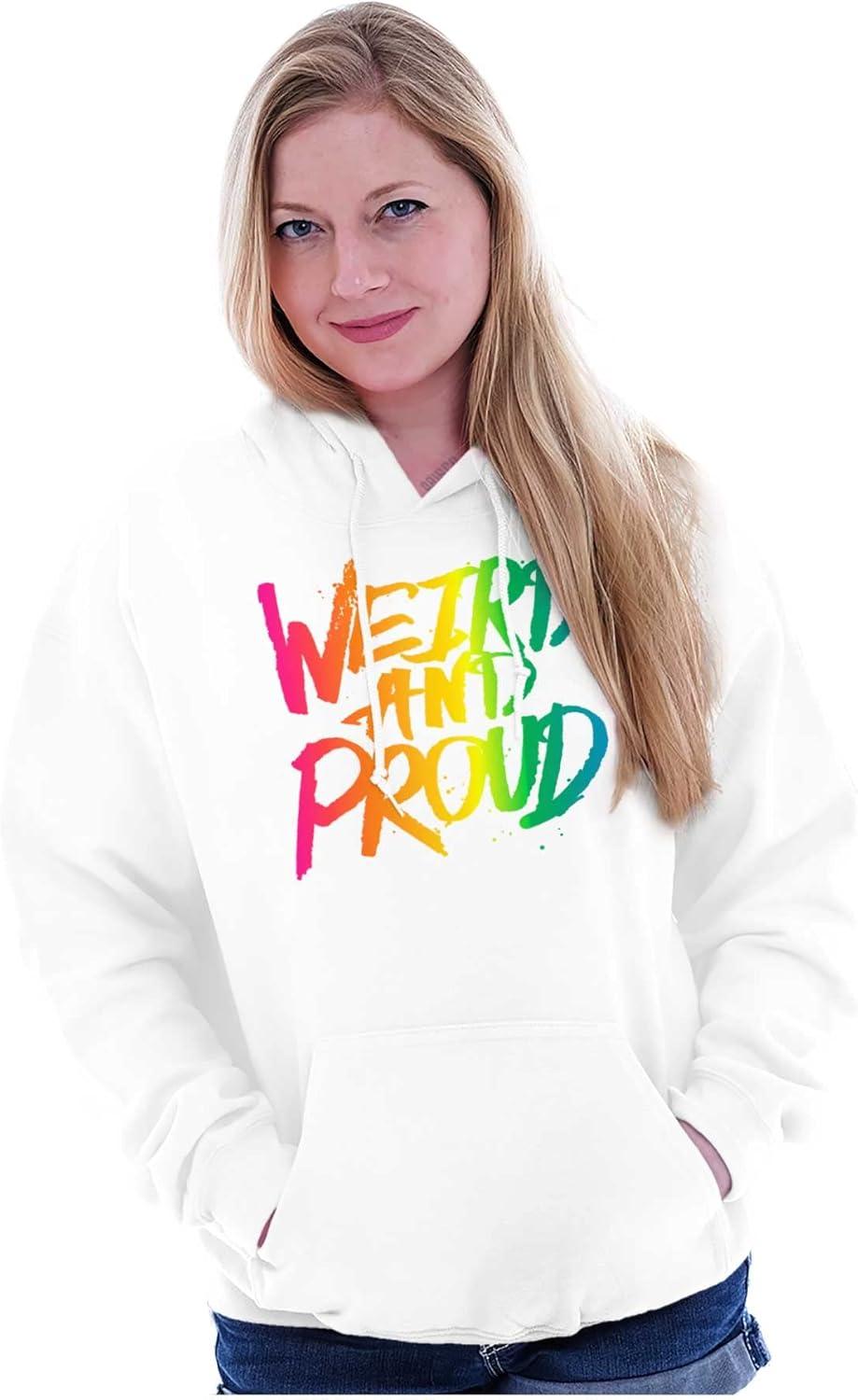 imageBrisco Brands Weird Proud LGBTQ Pride Funny Cool Hoodie Sweatshirt Women MenWhite