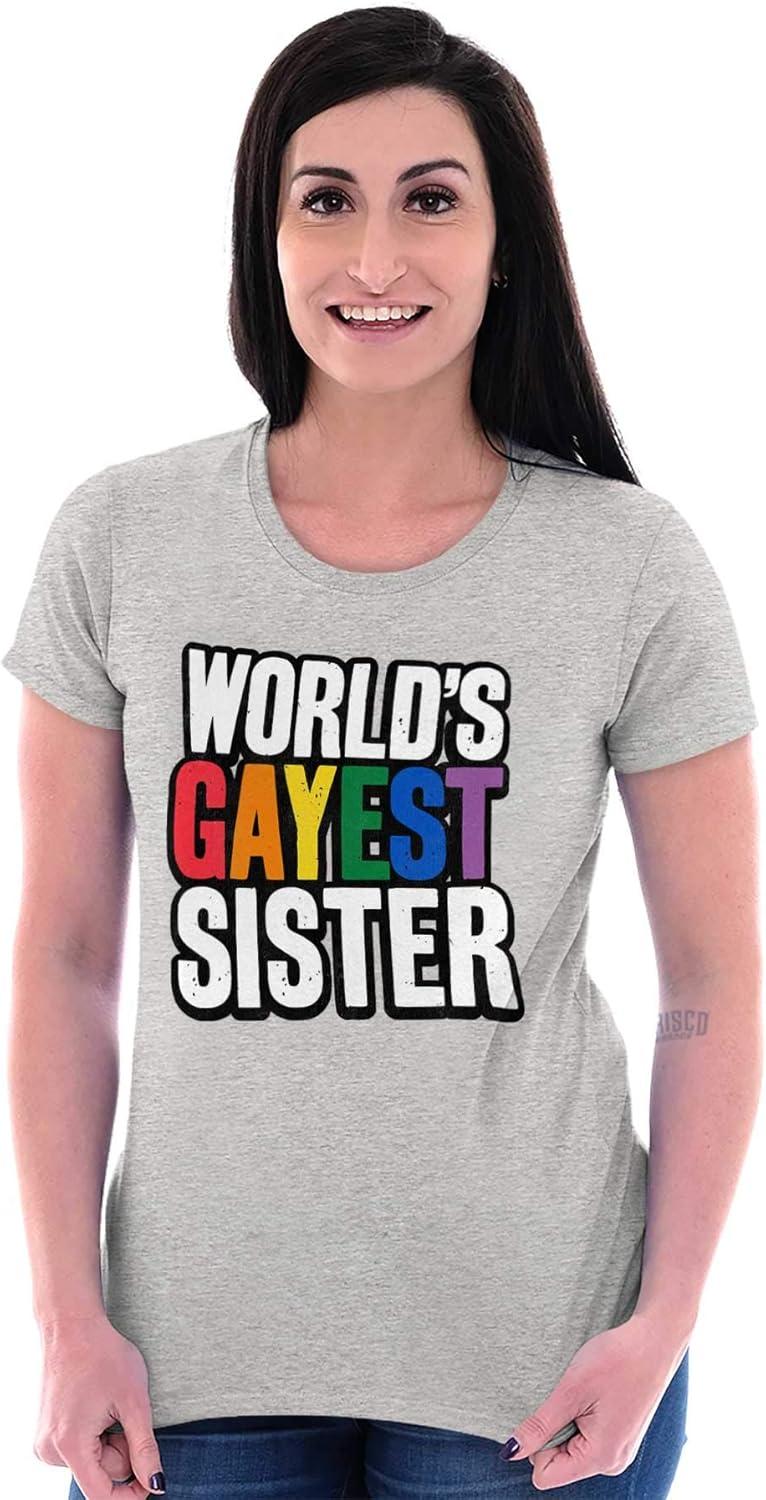 imageBrisco Brands Worlds Gayest Sister Sibling Pride Womens Slim Fit Graphic TeeSport Grey