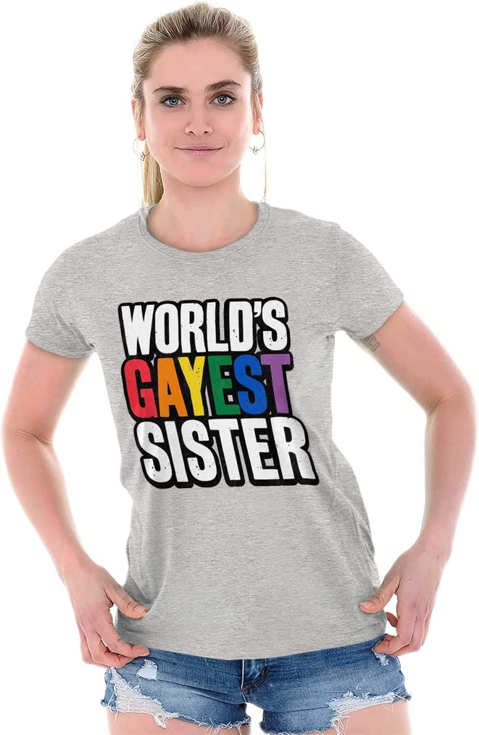 imageBrisco Brands Worlds Gayest Sister Sibling Pride Womens Slim Fit Graphic TeeSport Grey