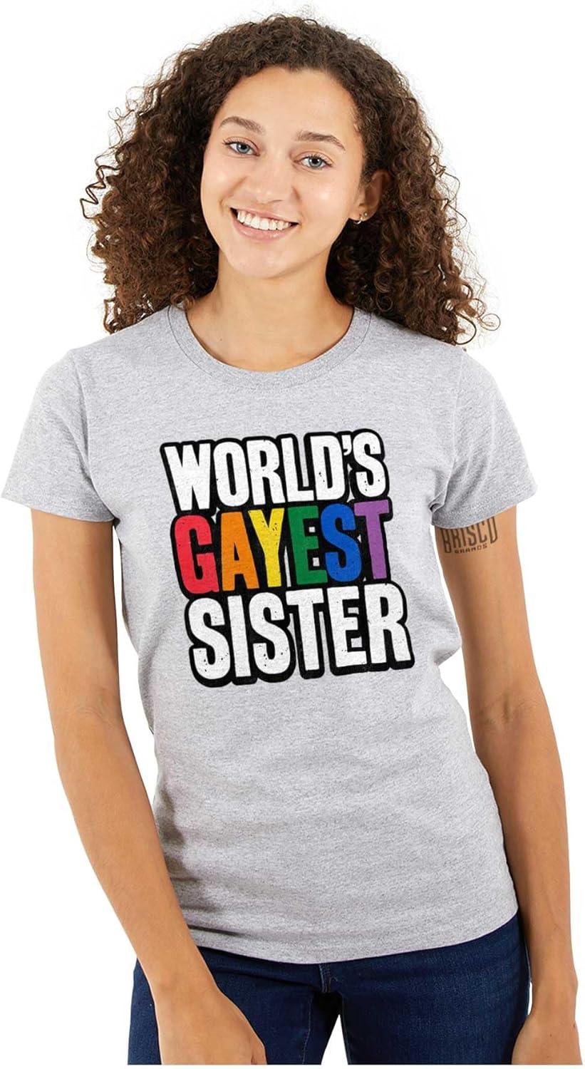 imageBrisco Brands Worlds Gayest Sister Sibling Pride Womens Slim Fit Graphic TeeSport Grey