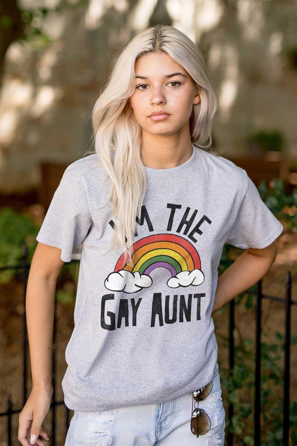 imageCute Rainbow Proud LGBTQ Gay Auntie Womens Graphic T Shirt TeesSport Grey
