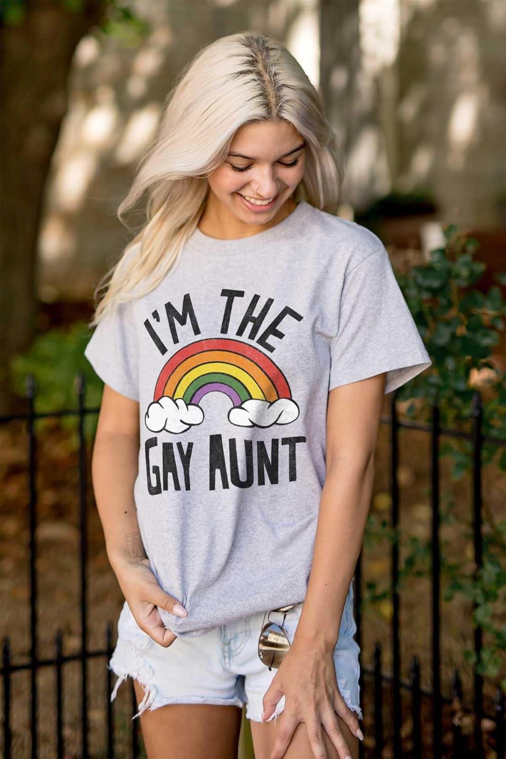 imageCute Rainbow Proud LGBTQ Gay Auntie Womens Graphic T Shirt TeesSport Grey