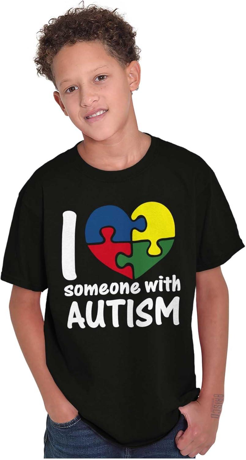 imageI Love Someone with Autism Puzzle Crewneck T Shirts Boy GirlBlack