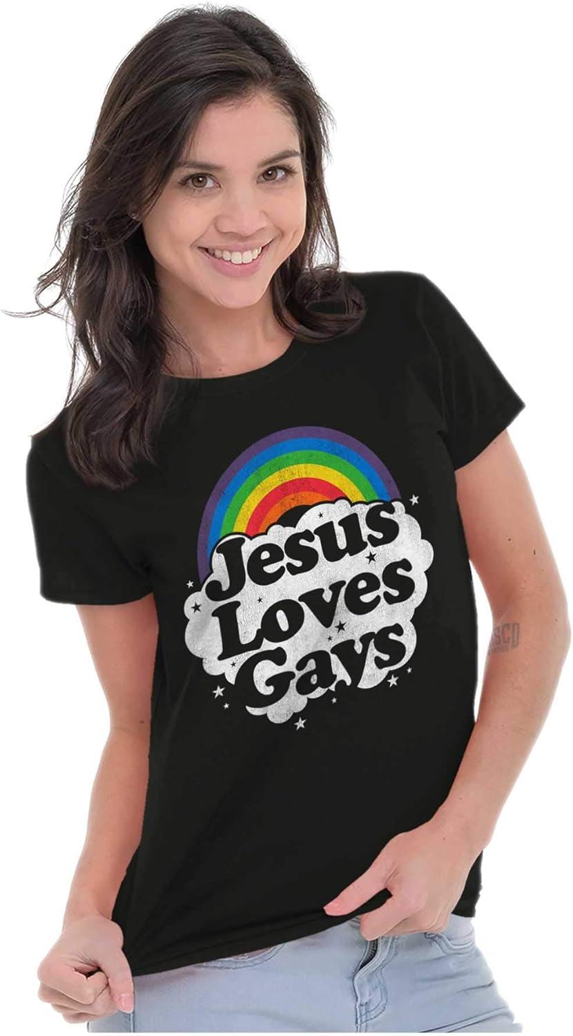 imageJesus Loves Gays Rainbow Retro Fun Womens Slim Fit Graphic TeeBlack