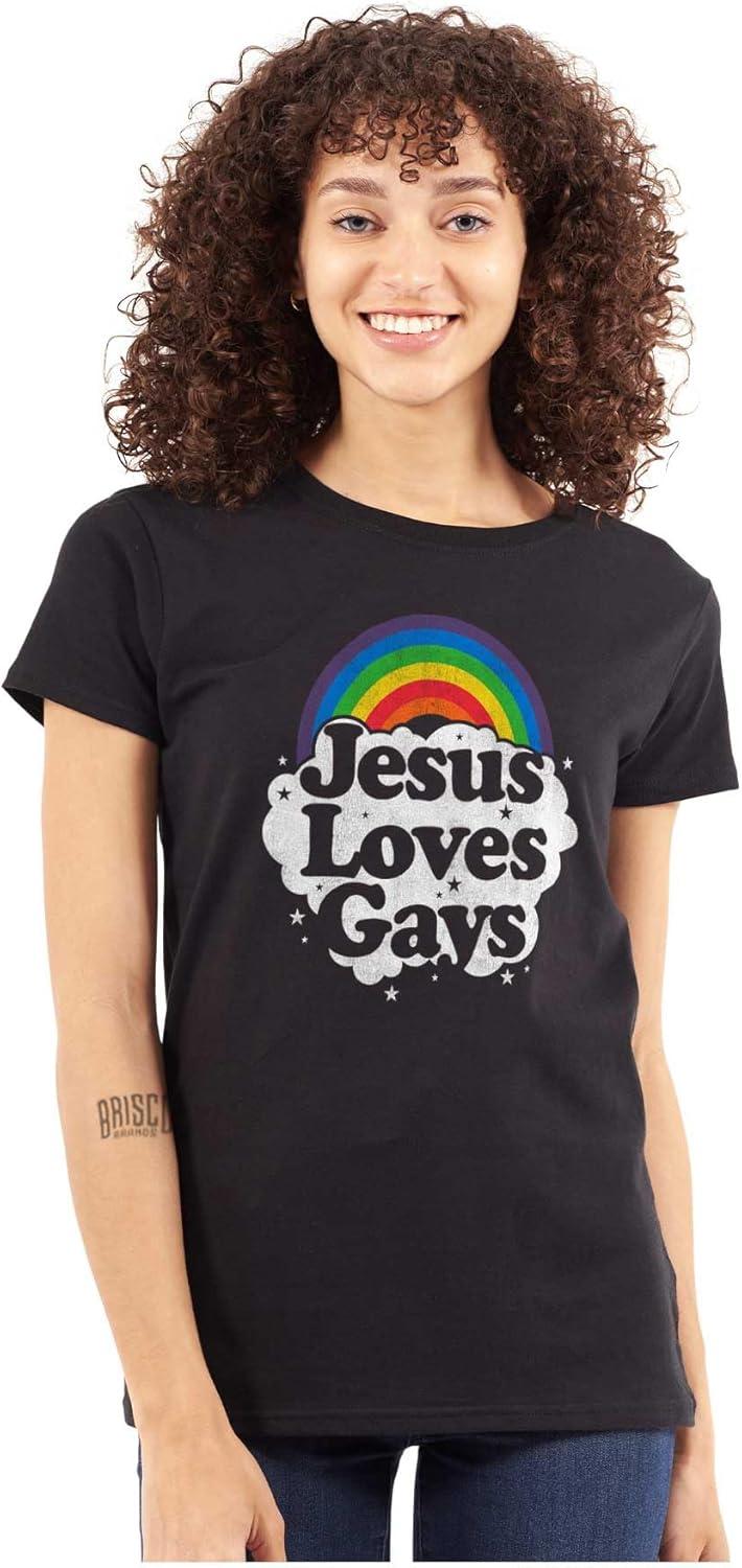 imageJesus Loves Gays Rainbow Retro Fun Womens Slim Fit Graphic TeeBlack