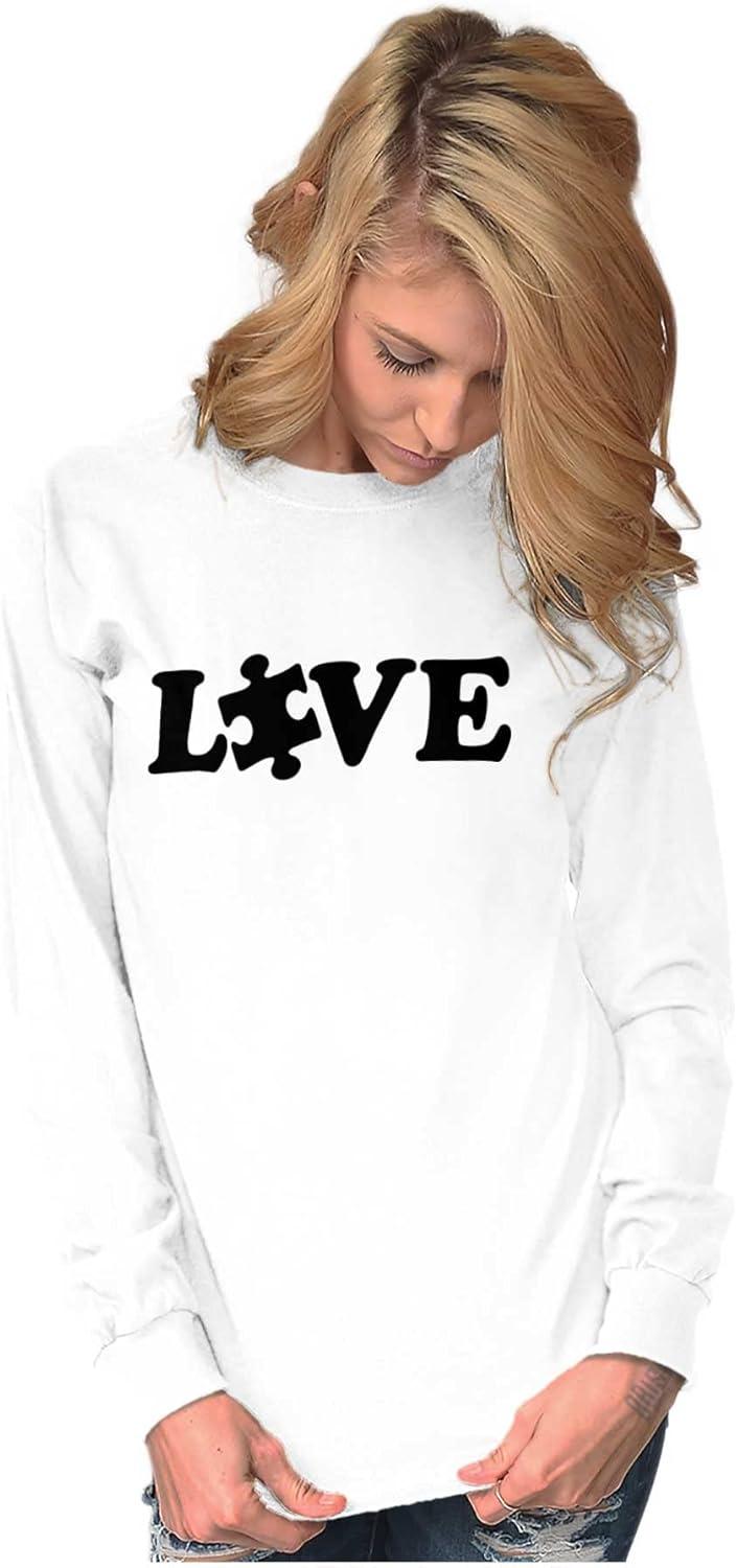 imageLove Autism Awareness Puzzle Piece Long Sleeve Tshirt Men WomenWhite