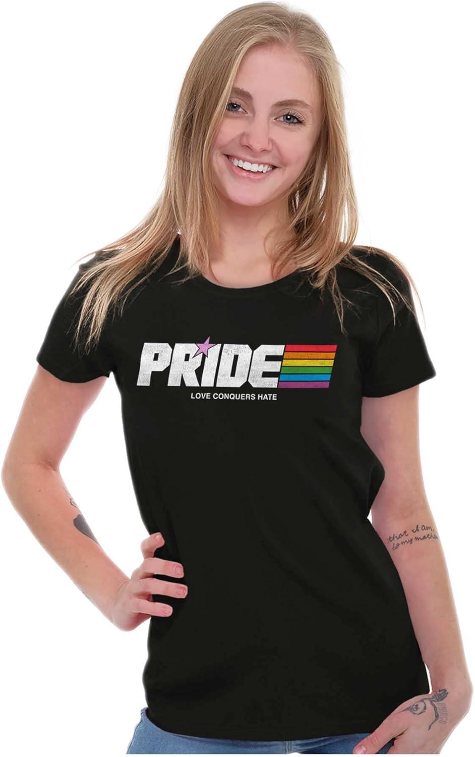 imageLove Conquers Hate Gay Pride Rainbow Womens Slim Fit Graphic TeeBlack