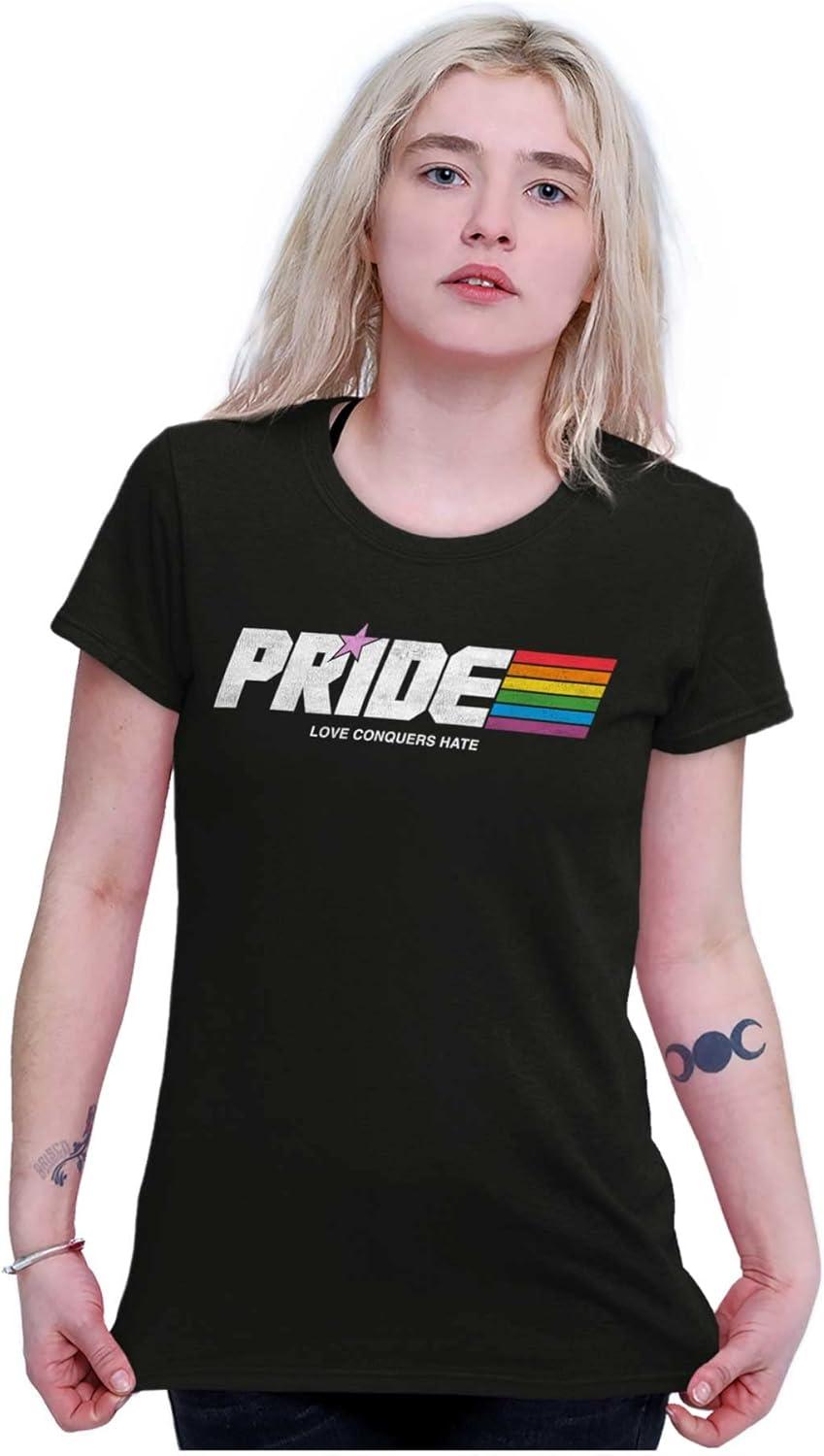 imageLove Conquers Hate Gay Pride Rainbow Womens Slim Fit Graphic TeeBlack