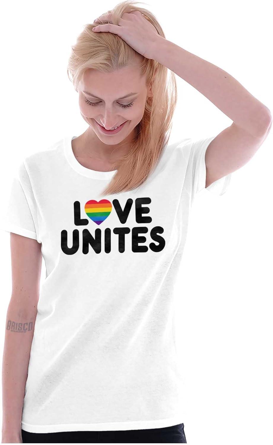 imageLove Unites Gay Pride Rainbow Heart Womens Slim Fit Graphic TeeWhite