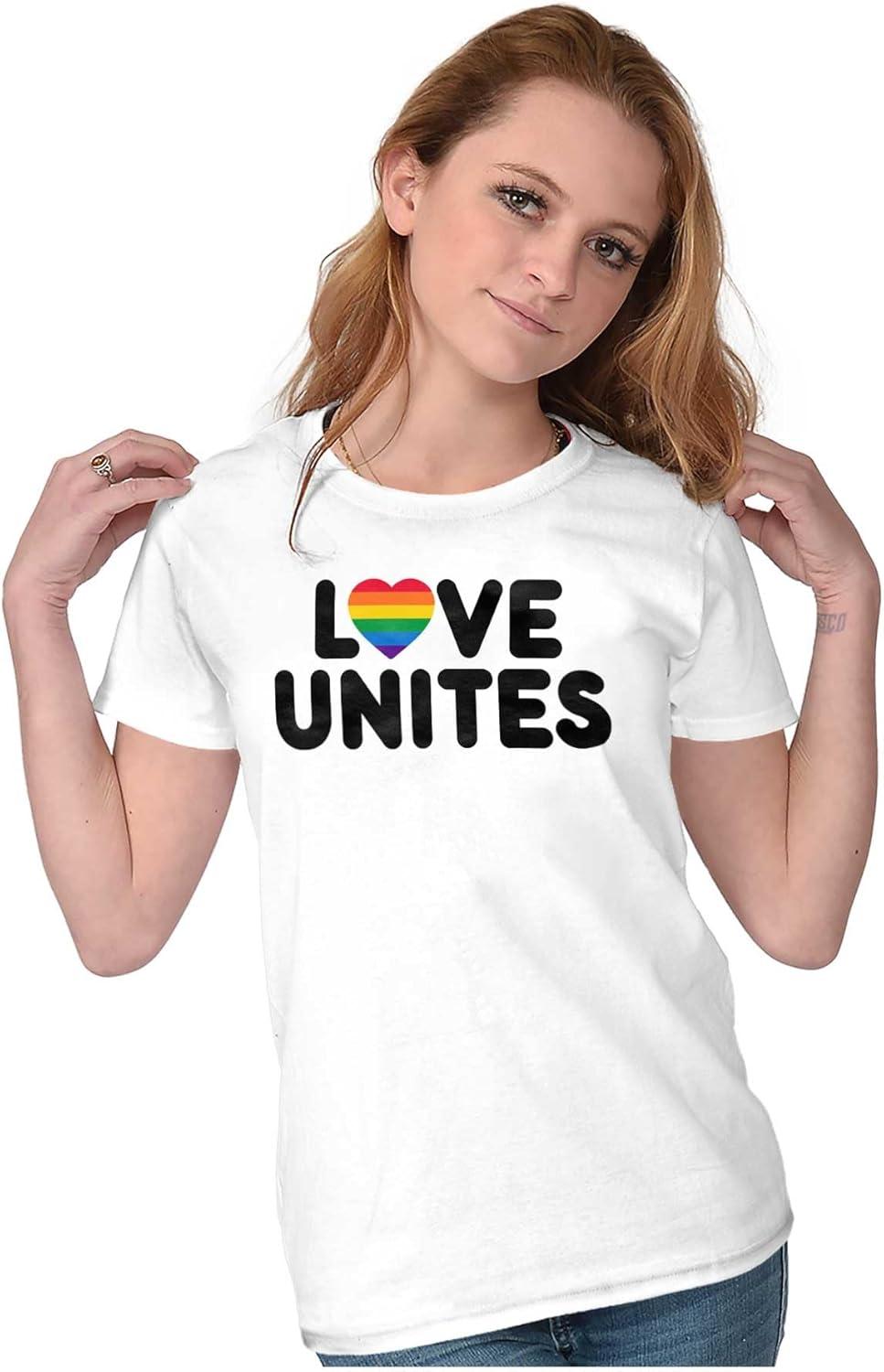 imageLove Unites Gay Pride Rainbow Heart Womens Slim Fit Graphic TeeWhite