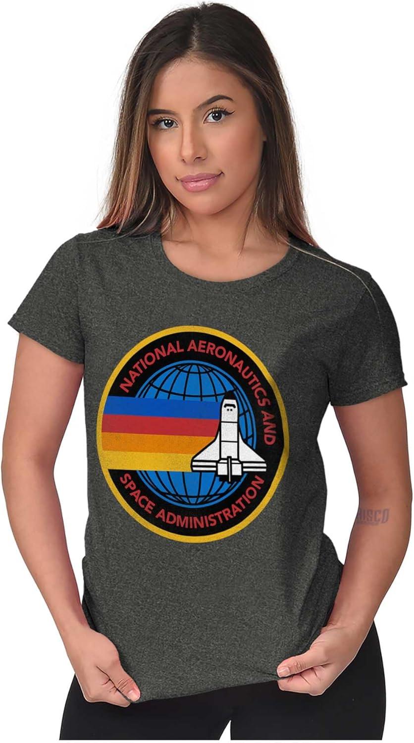 imageRetro NASA Space Shuttle Rainbow Womens Slim Fit Graphic TeeDark Heather