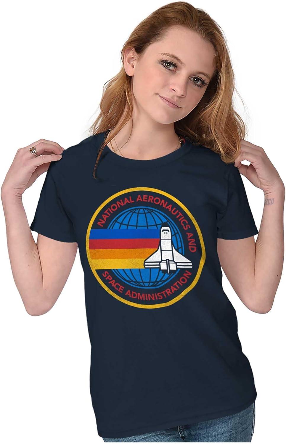 imageRetro NASA Space Shuttle Rainbow Womens Slim Fit Graphic TeeNavy