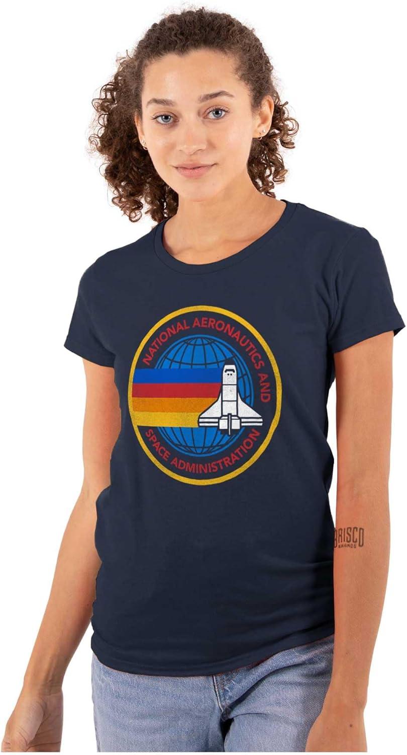 imageRetro NASA Space Shuttle Rainbow Womens Slim Fit Graphic TeeNavy