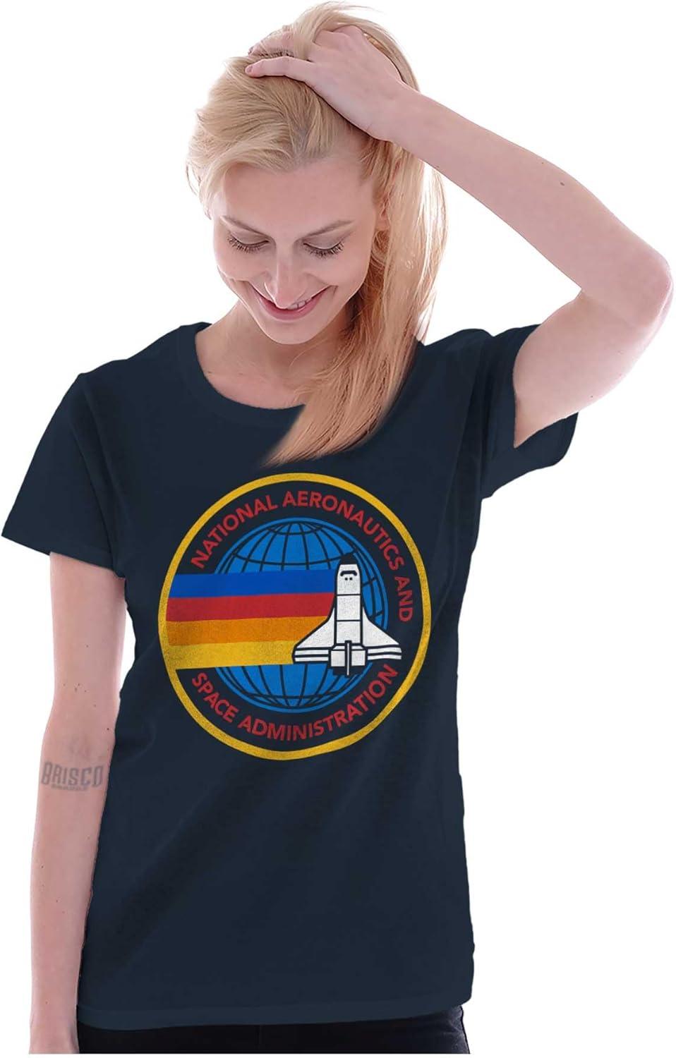 imageRetro NASA Space Shuttle Rainbow Womens Slim Fit Graphic TeeNavy
