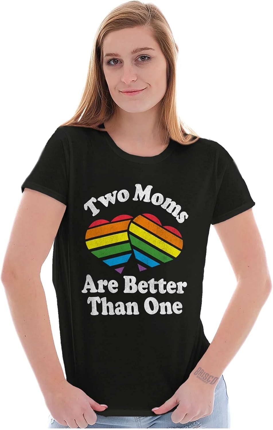 imageTwo Moms are Better Than One LGBTQ Womens Slim Fit Graphic TeeBlack