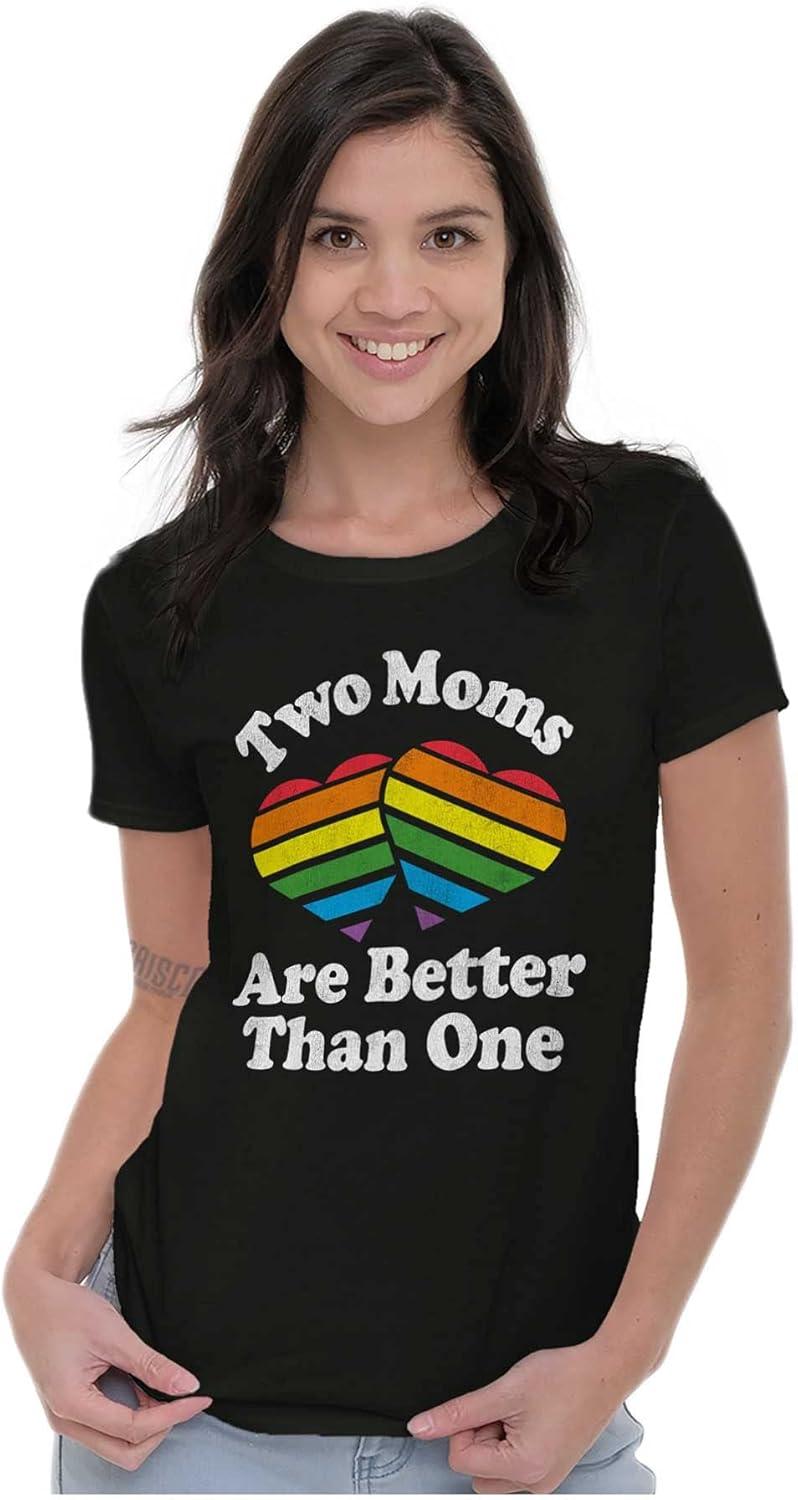imageTwo Moms are Better Than One LGBTQ Womens Slim Fit Graphic TeeBlack