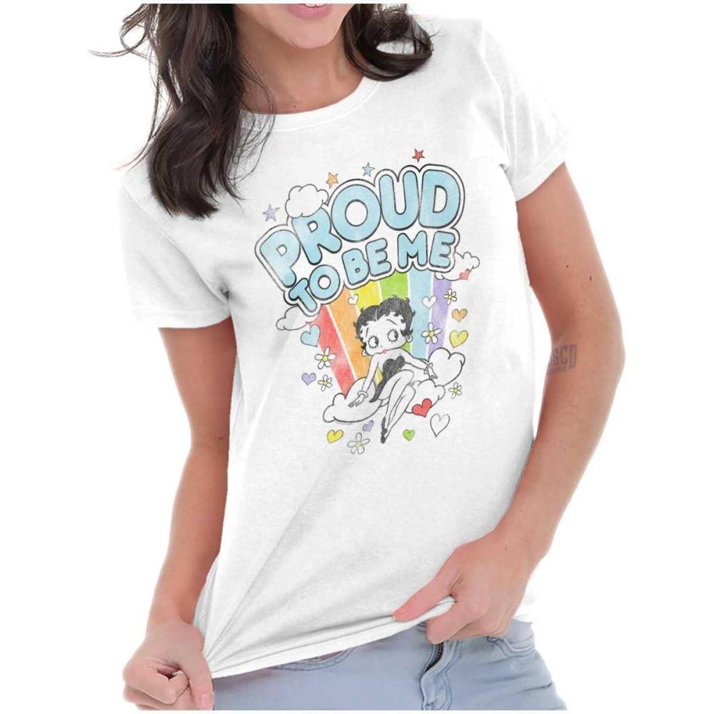 imageBetty Boop Rainbow Proud to Be Me Womens Slim Fit Graphic TeeWhite