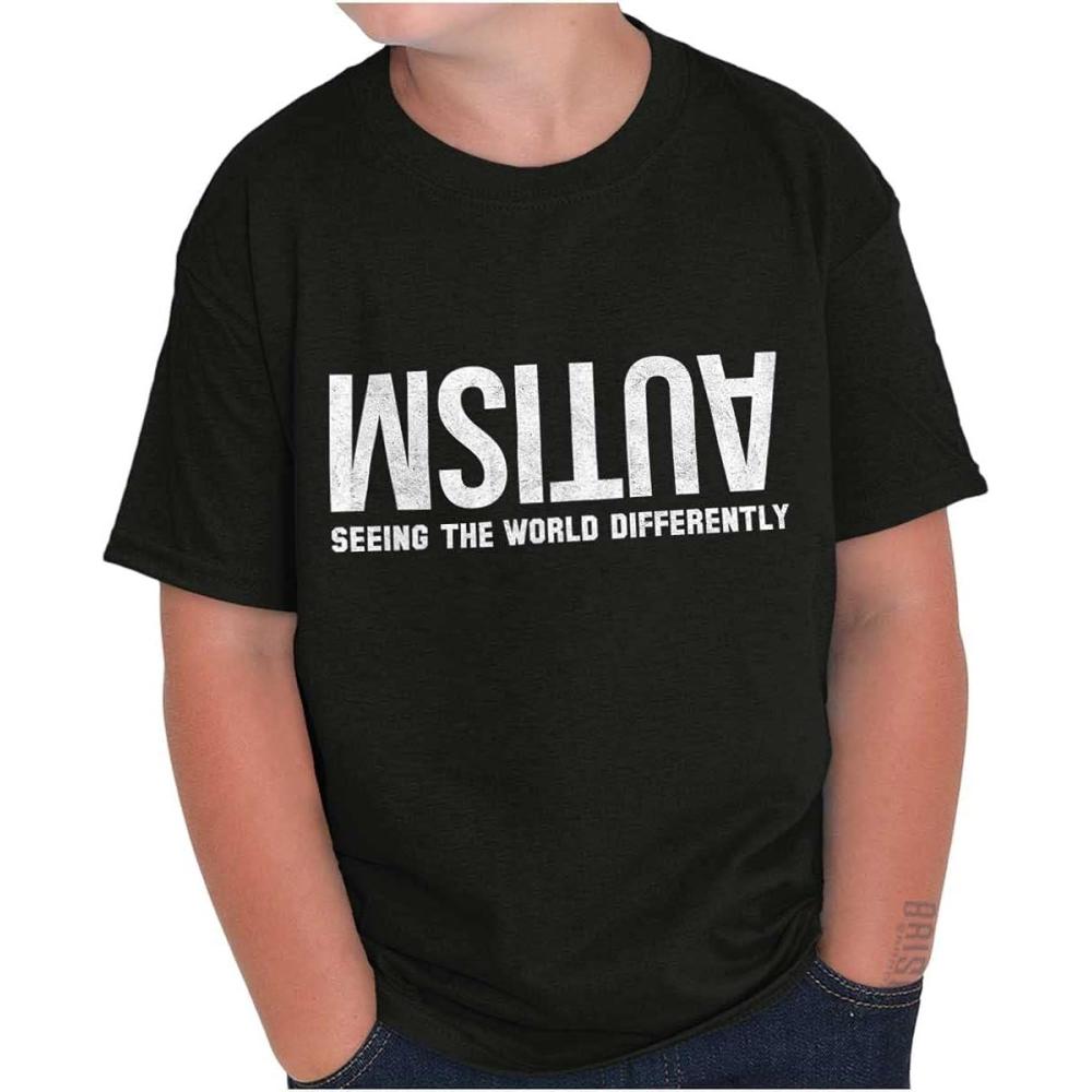 imageBrisco Brands Autism Seeing The World Differently Crewneck T Shirts Boy GirlBlack