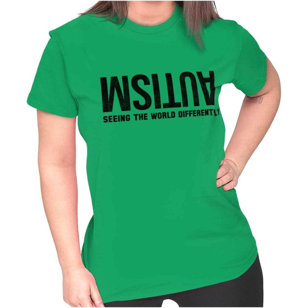 imageBrisco Brands Autism Seeing The World Differently Womens Slim Fit Graphic TeeIrish Green