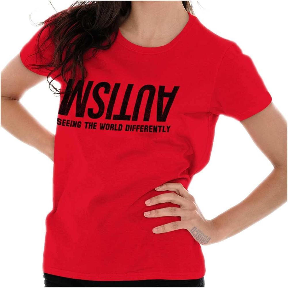 imageBrisco Brands Autism Seeing The World Differently Womens Slim Fit Graphic TeeRed