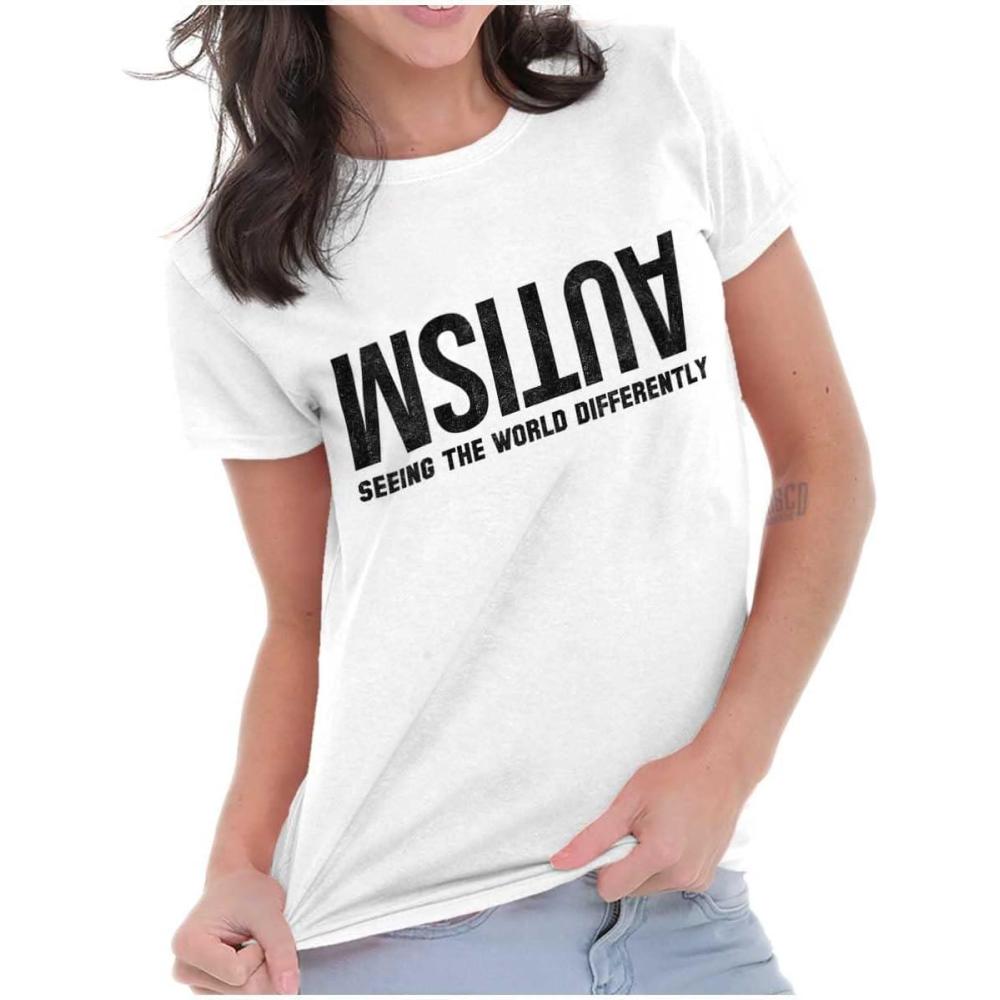 imageBrisco Brands Autism Seeing The World Differently Womens Slim Fit Graphic TeeWhite