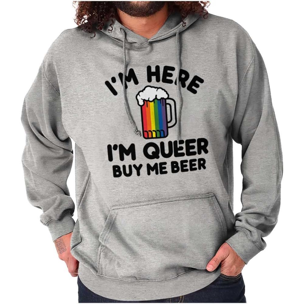 imageBrisco Brands Here Queer Buy Me Beer Funny Drinking Hoodie Sweatshirt Women MenSport Grey