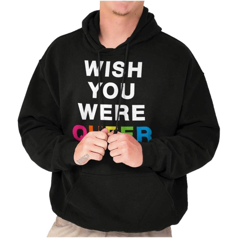 imageBrisco Brands LGBTQ Pride Wish You Were Queer Hoodie Sweatshirt Women MenBlack