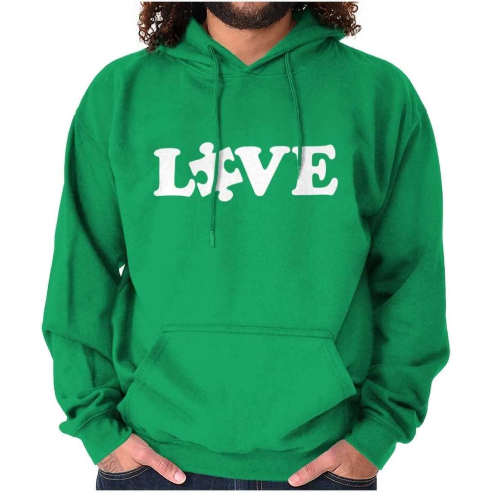 imageBrisco Brands Love Autism Awareness Puzzle Piece Hoodie Sweatshirt Women MenIrish Green