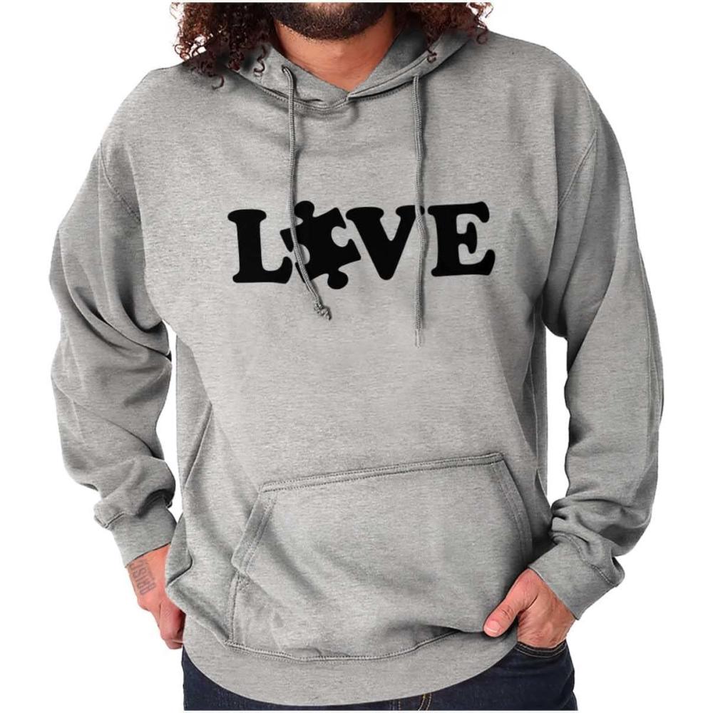 imageBrisco Brands Love Autism Awareness Puzzle Piece Hoodie Sweatshirt Women MenSport Grey
