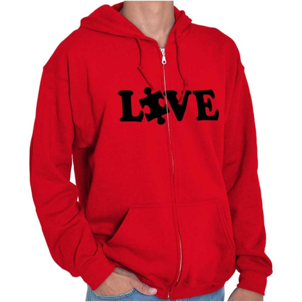 imageBrisco Brands Love Autism Awareness Puzzle Piece Zip Up Hoodie Mens WomensRed