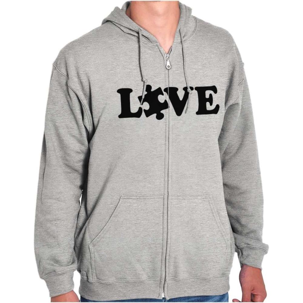 imageBrisco Brands Love Autism Awareness Puzzle Piece Zip Up Hoodie Mens WomensSport Grey