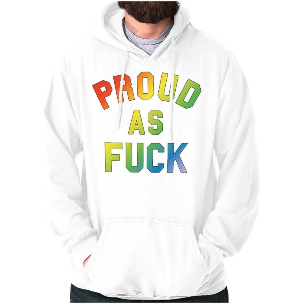imageBrisco Brands Proud AF Rainbow LGBTQ Queer Pride Hoodie Sweatshirt Women MenWhite