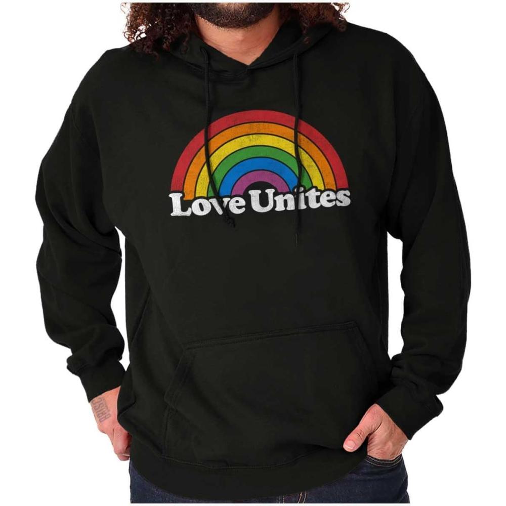imageBrisco Brands Vintage Love Unites Pride Rainbow Hoodie Sweatshirt Women MenBlack