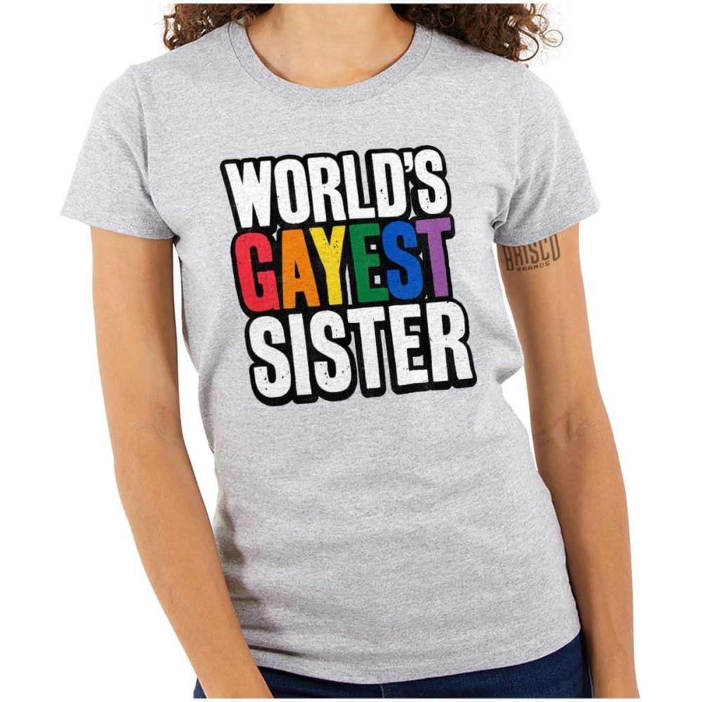 imageBrisco Brands Worlds Gayest Sister Sibling Pride Womens Slim Fit Graphic TeeSport Grey
