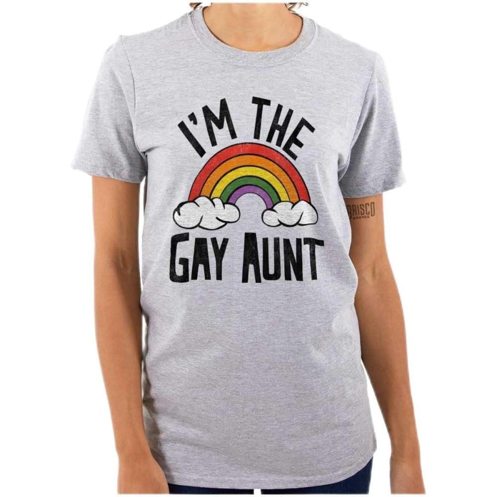 imageCute Rainbow Proud LGBTQ Gay Auntie Womens Graphic T Shirt TeesSport Grey