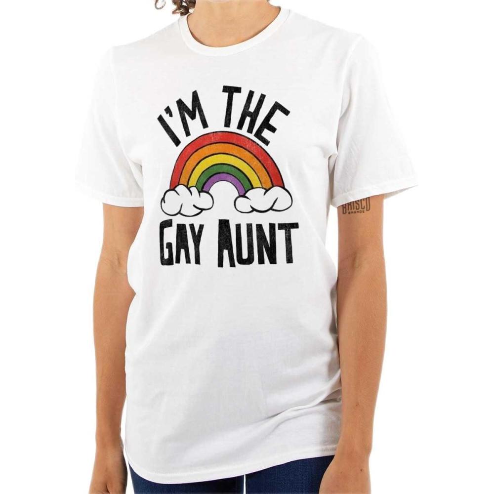 imageCute Rainbow Proud LGBTQ Gay Auntie Womens Graphic T Shirt TeesWhite
