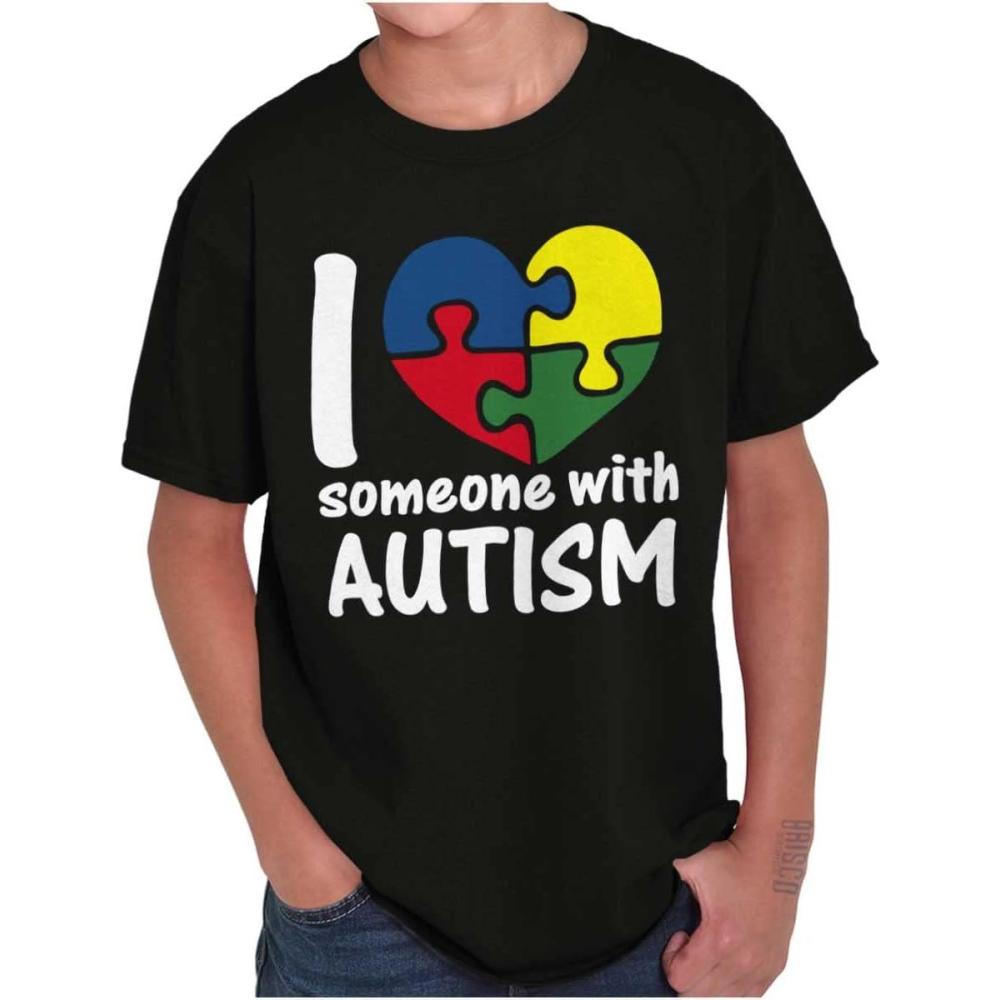 imageI Love Someone with Autism Puzzle Crewneck T Shirts Boy GirlBlack